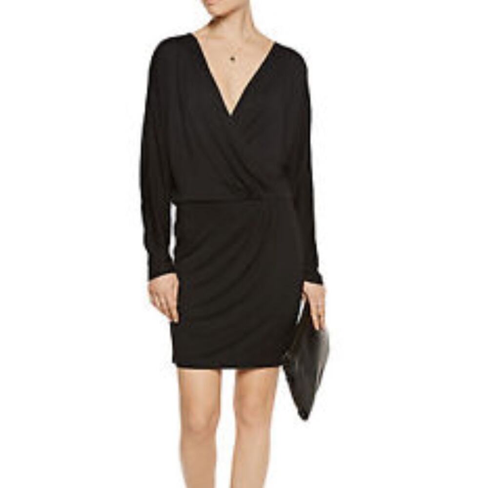 Haute Hippie Wrap Effect Long Sleeve Black Modal Dress XS EUC